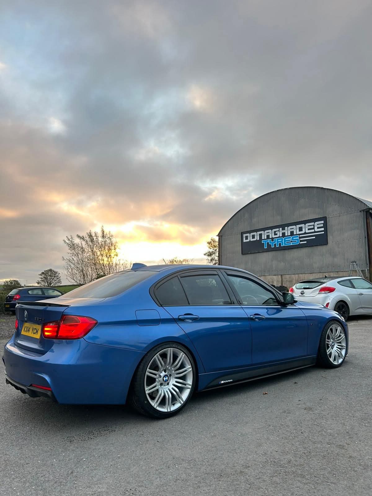 BMW M3 at Donaghadee Tyres at sunset